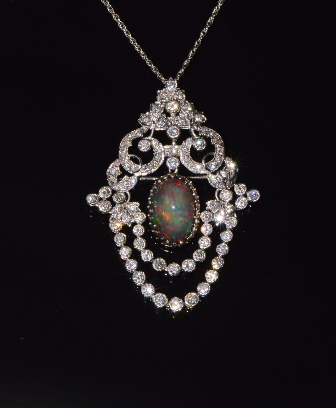 Certified Natural 9.62CTS VS F Diamond Black Opal 18K Solid Gold Pendant Brooch