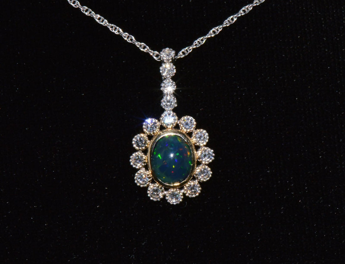 Certified Natural 2.77CTS VS F Diamond Black Opal 18K Solid Gold Pendant Necklace