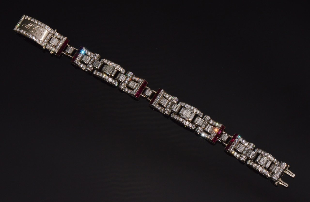 Waslikoff & Sons GIA Certified Natural 21.5Cts Burma Ruby Diamond Platinum Art Deco Bracelet