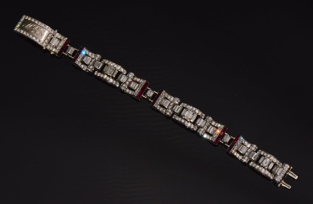 Waslikoff & Sons GIA Certified Natural 21.5Cts Burma Ruby Diamond Platinum Art Deco Bracelet