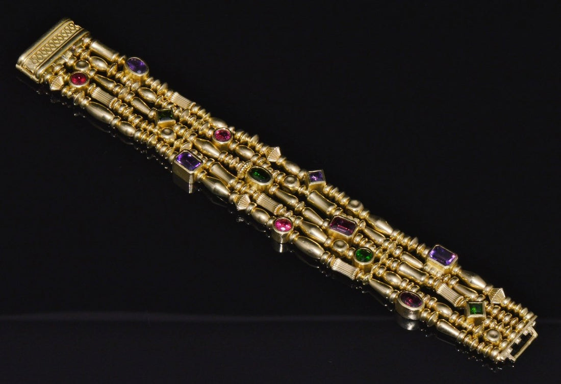 Designer Seidengang Natural Tourmaline Amethst Garnet 18K Solid Gold Multi-Strand Beaded Bracelet