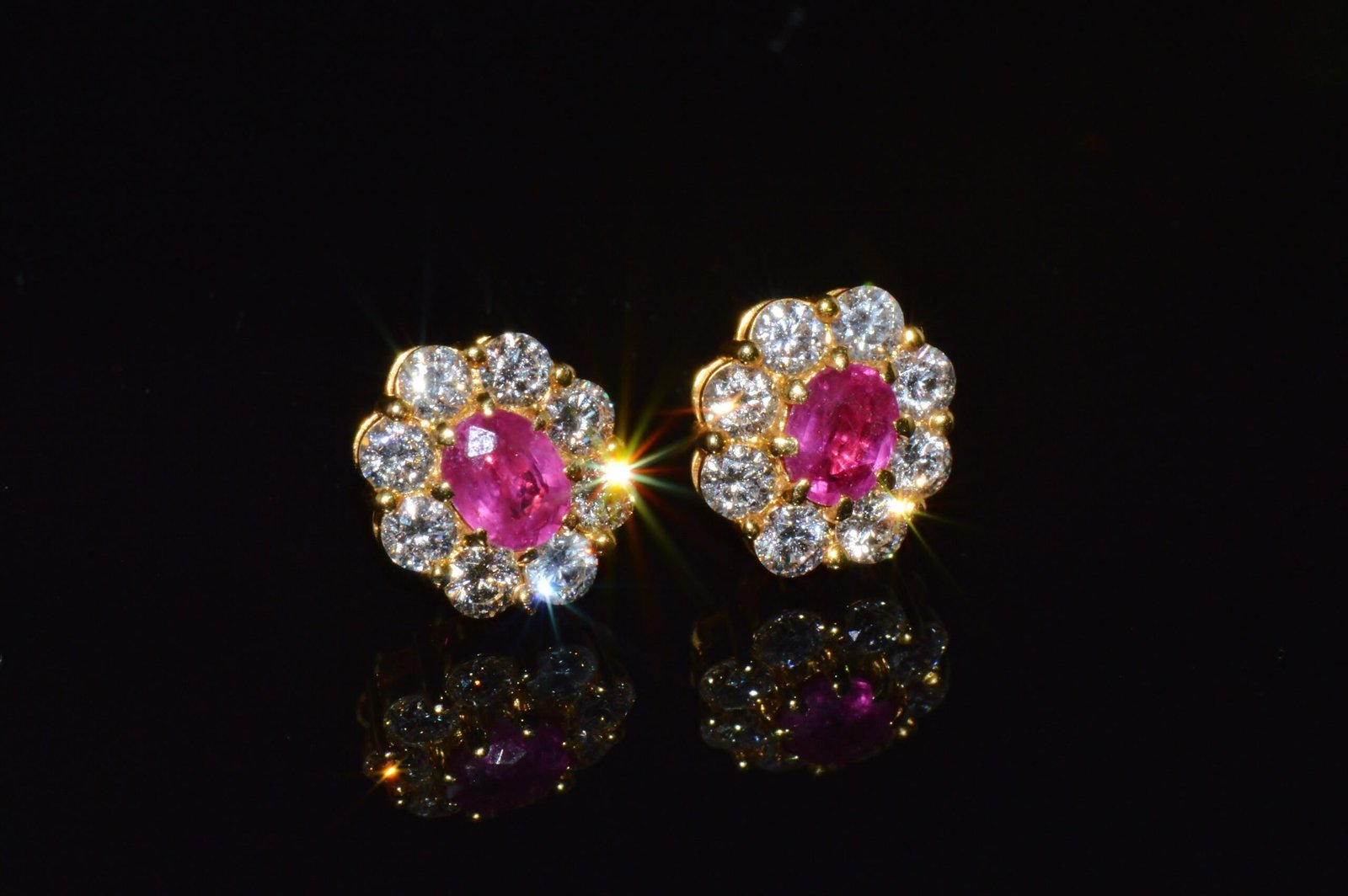 GIA Natural 2.12CTS VS F Diamond Madagascar Ruby 18K Gold Cluster Halo Earrings