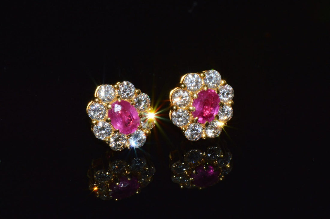 GIA Natural 2.12CTS VS F Diamond Madagascar Ruby 18K Gold Cluster Halo Earrings