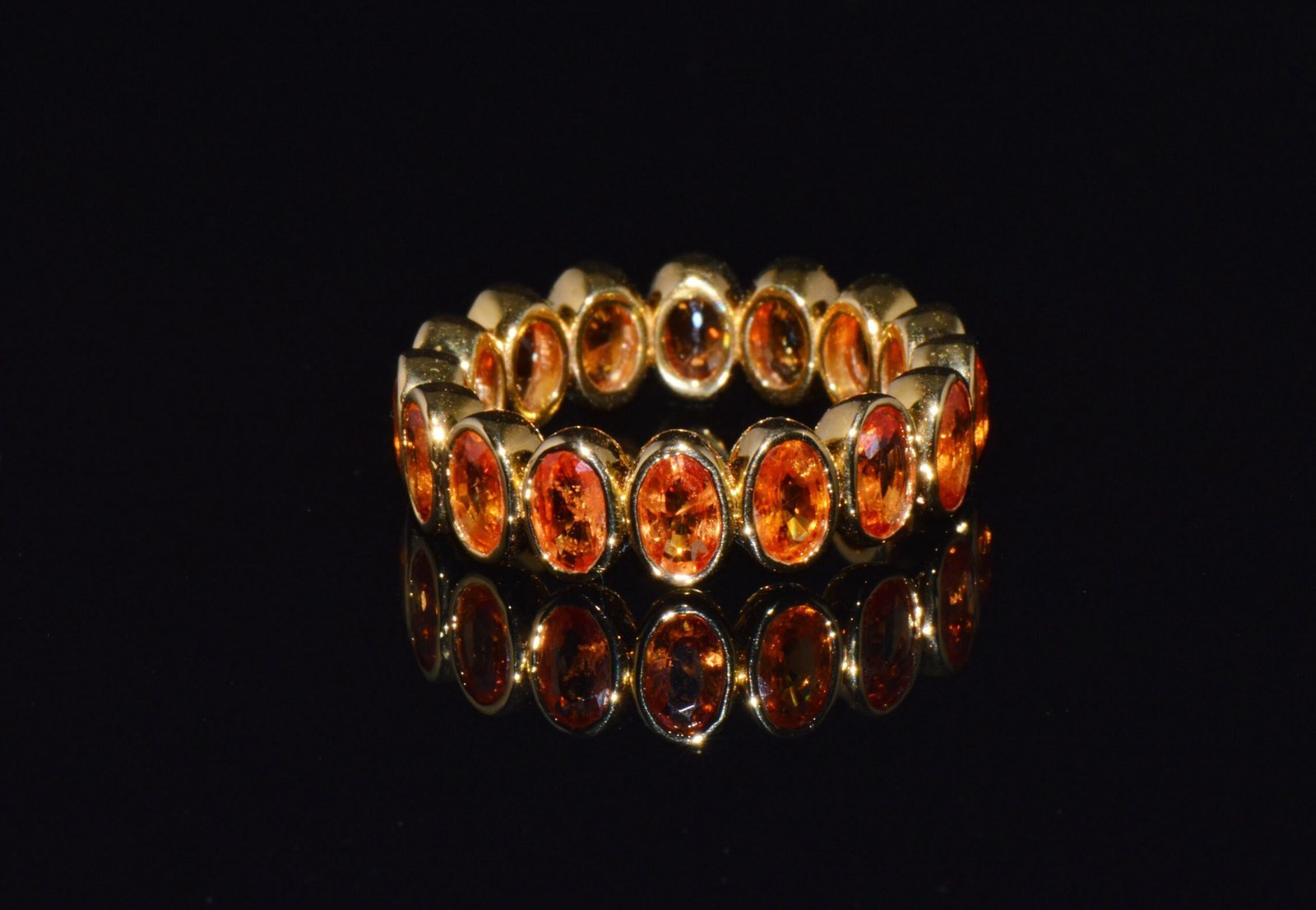 Certified Natural 5.04Cts Orange Sapphire Solid 18K Gold Eternity Band Ring Sz 6.5