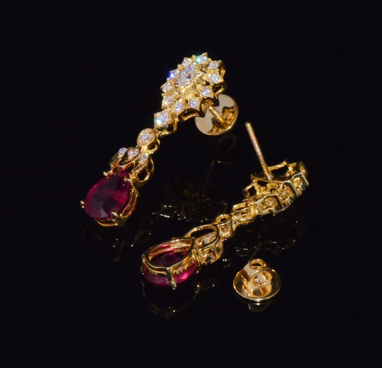 Certified Natural 5.86CTS VS F Diamond Rubellite Tourmaline Dangle Earrings