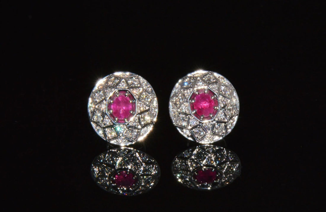 Certified Natural 1.6CTS VS F Diamond Ruby 18K Solid Gold Geometric Disc Earrings