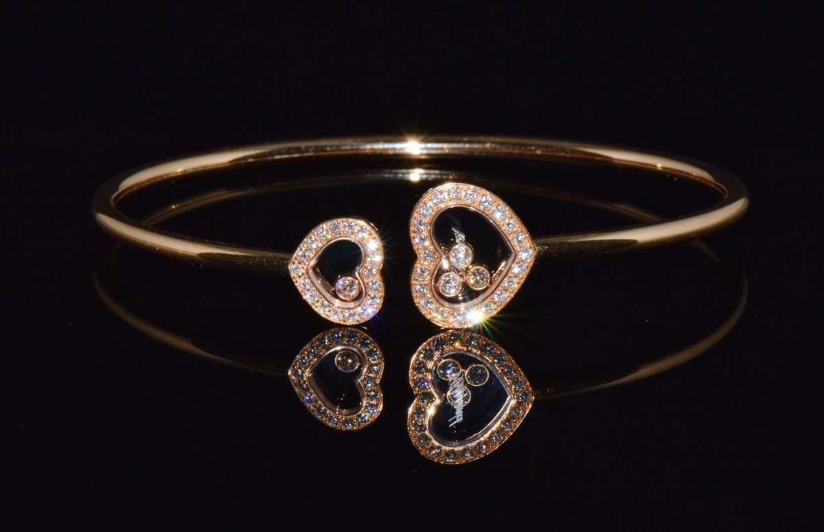 Authentic Chopard Happy Diamonds Icons 0.54CT Diamond Heart Open Bangle Bracelet 18K Rose Gold