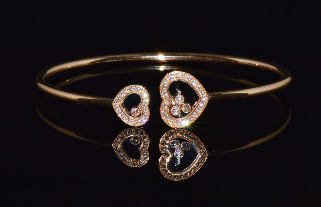 Authentic Chopard Happy Diamonds Icons 0.54CT Diamond Heart Open Bangle Bracelet 18K Rose Gold
