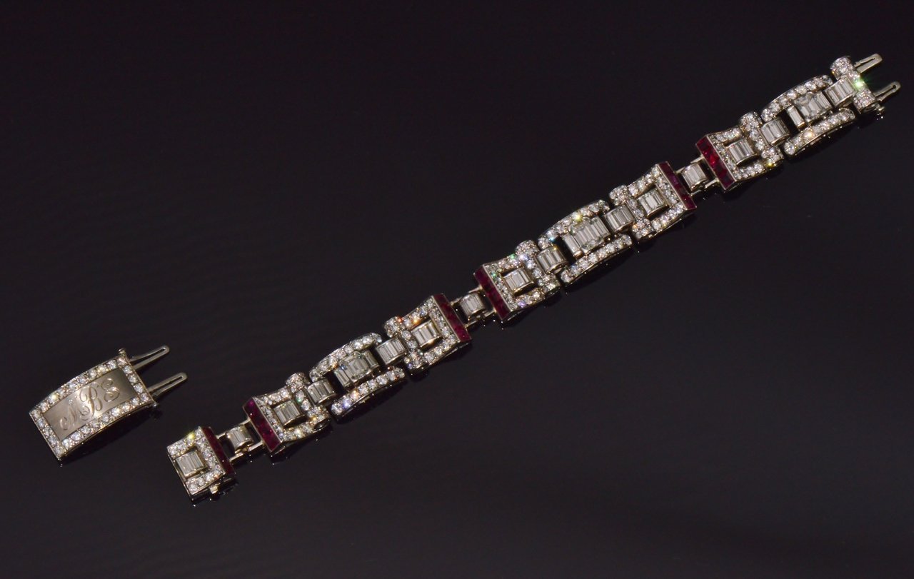 Waslikoff & Sons GIA Certified Natural 21.5Cts Burma Ruby Diamond Platinum Art Deco Bracelet