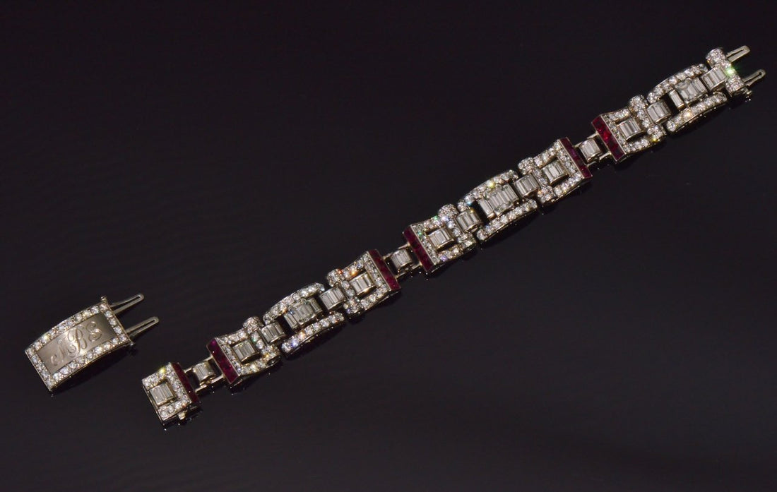 Waslikoff & Sons GIA Certified Natural 21.5Cts Burma Ruby Diamond Platinum Art Deco Bracelet
