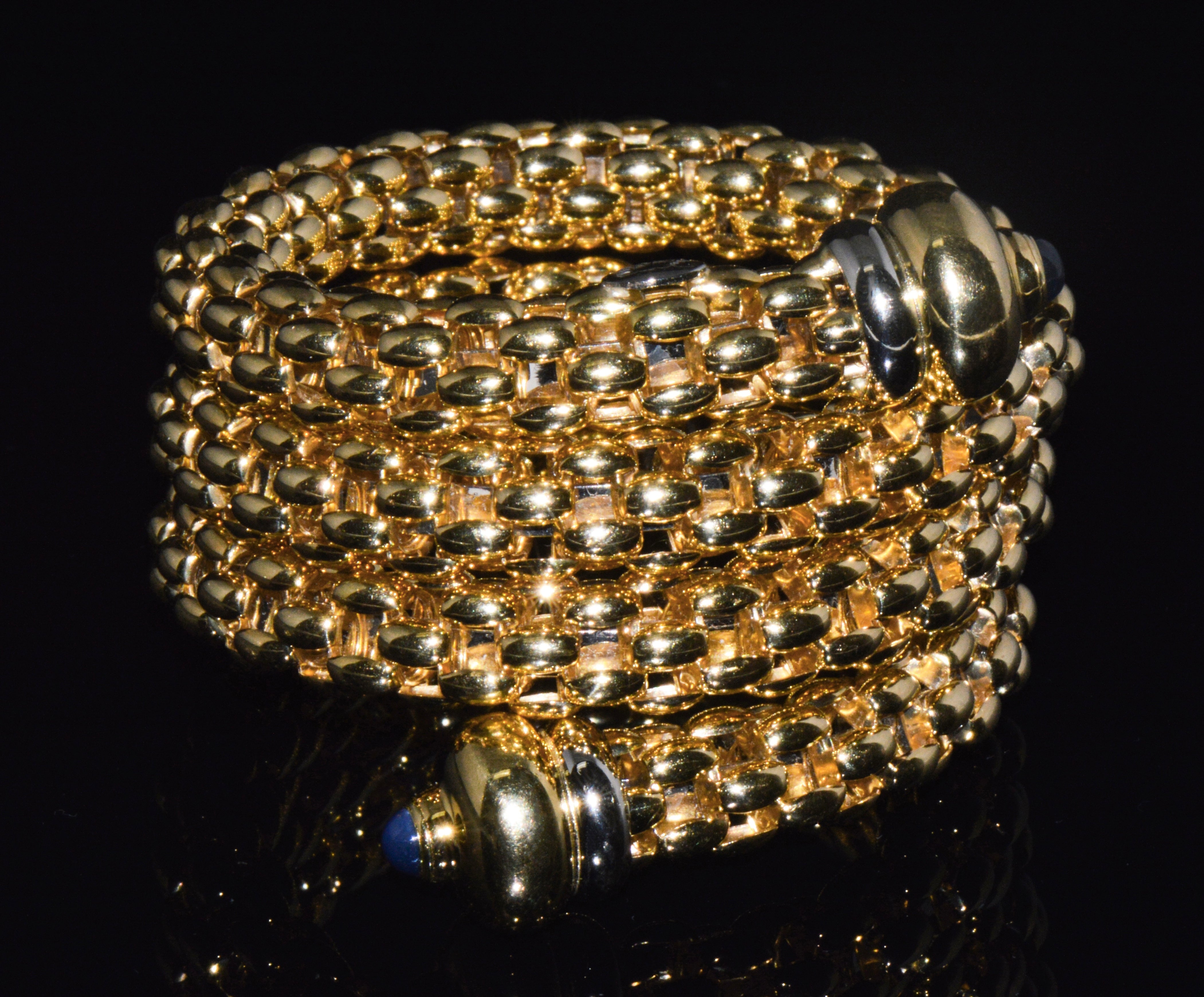 Italian FOPE Flex’it Blue Sapphire Woven Triple Wrap Bangle Bracelet in 18K Yellow & White Gold