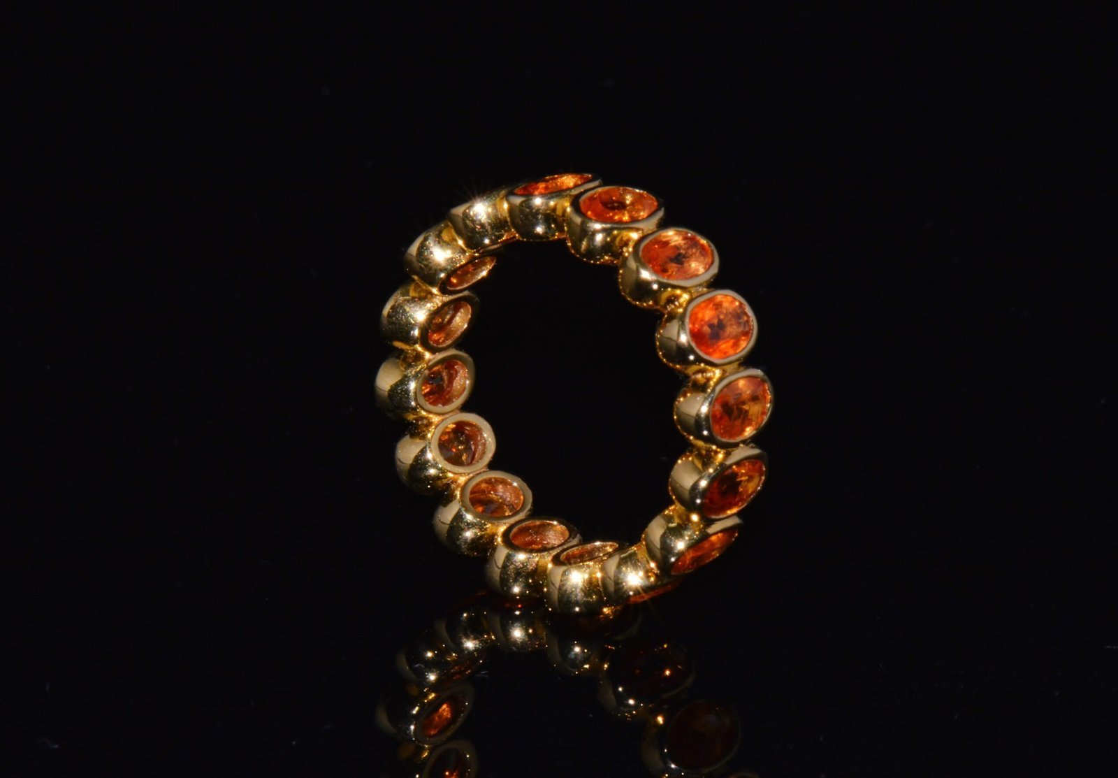 Certified Natural 5.04Cts Orange Sapphire Solid 18K Gold Eternity Band Ring Sz 6.5