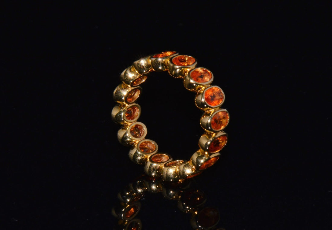 Certified Natural 5.04Cts Orange Sapphire Solid 18K Gold Eternity Band Ring Sz 6.5