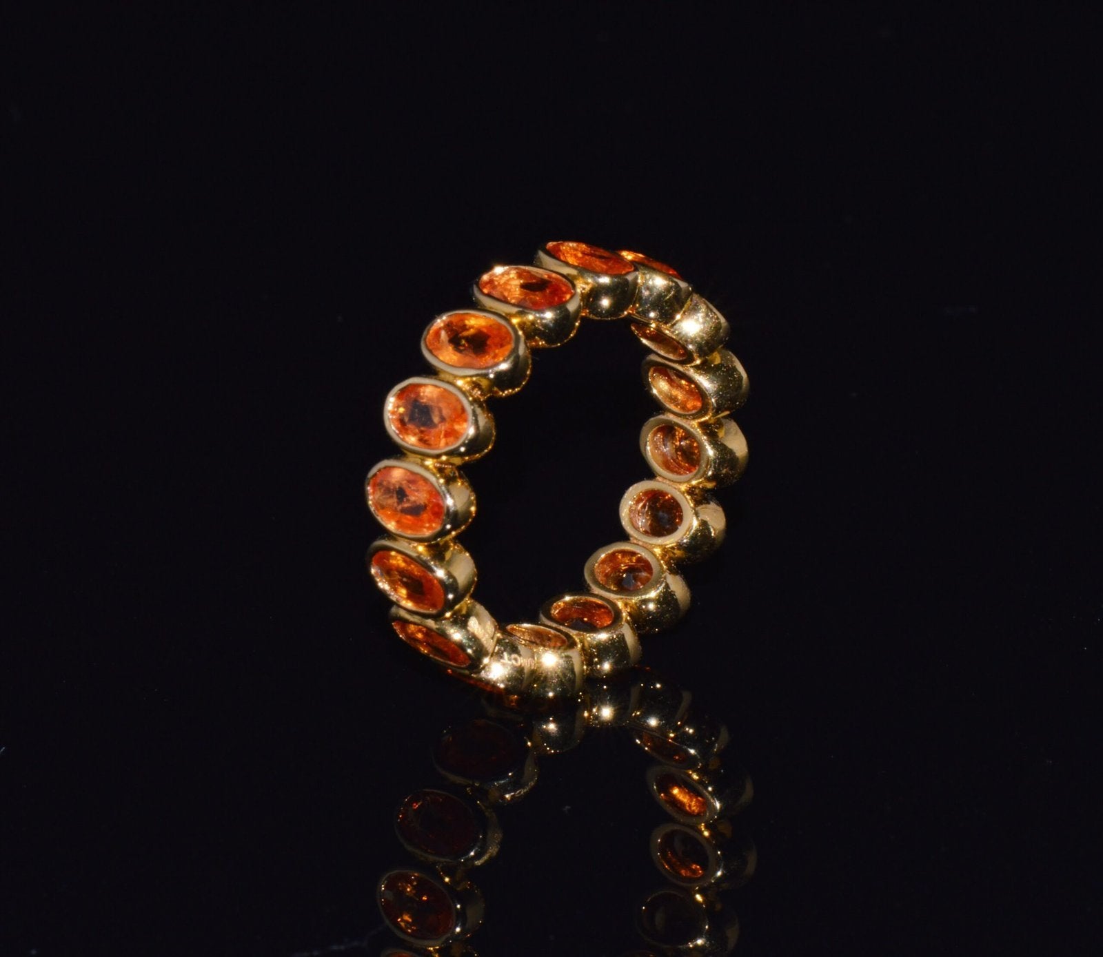 Certified Natural 5.04Cts Orange Sapphire Solid 18K Gold Eternity Band Ring Sz 6.5