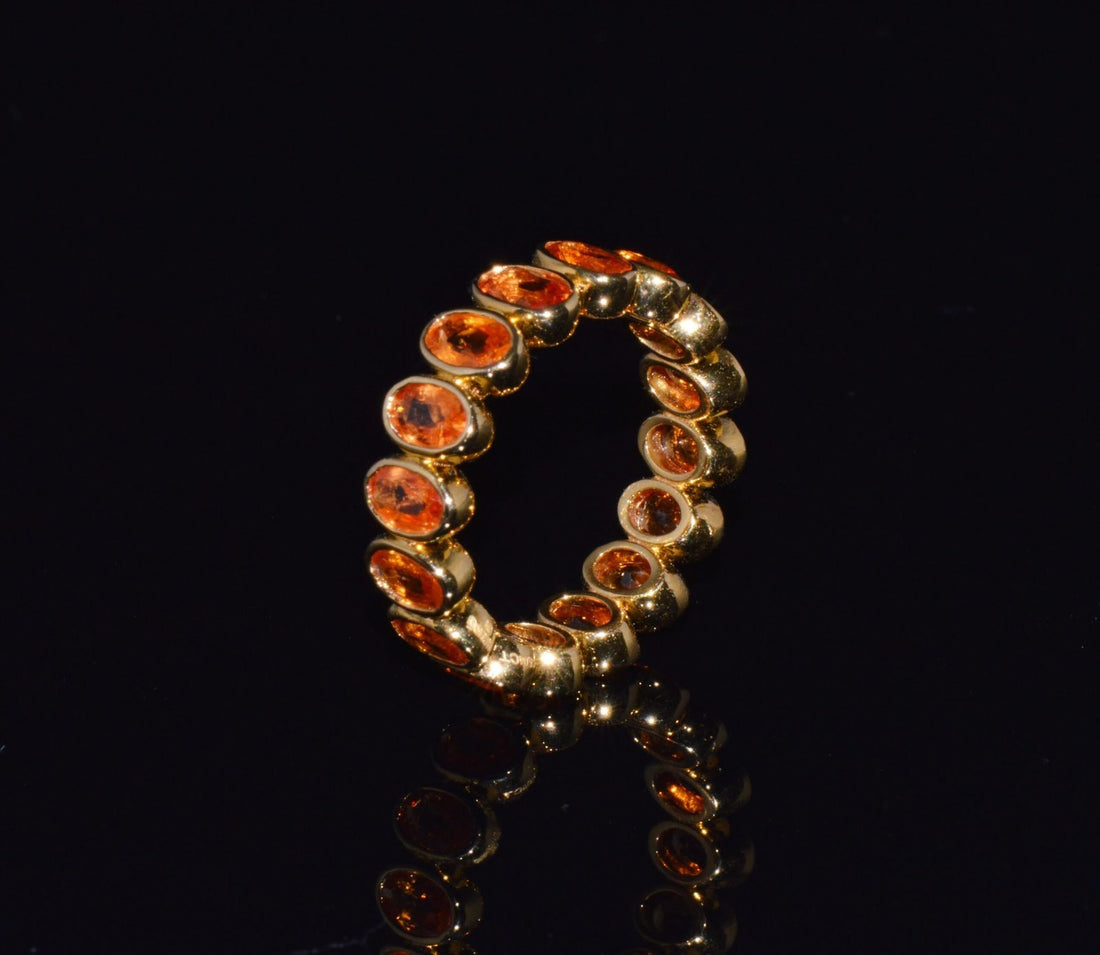 Certified Natural 5.04Cts Orange Sapphire Solid 18K Gold Eternity Band Ring Sz 6.5