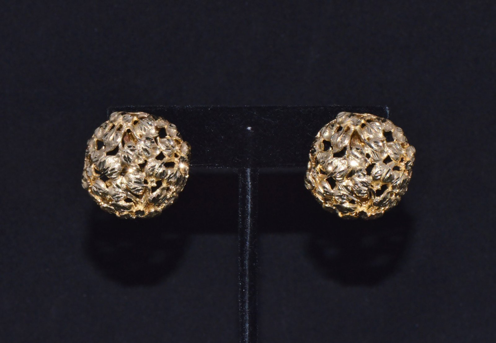 Stunning SAK Italy 14K Solid Gold Faceted Cluster Earrings