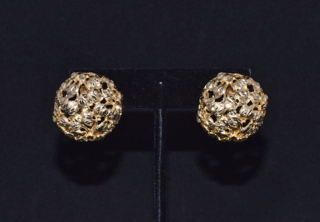 Stunning SAK Italy 14K Solid Gold Faceted Cluster Earrings