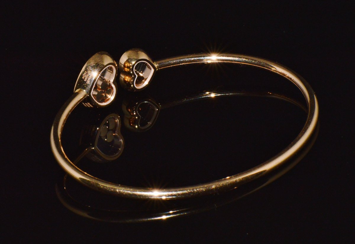Authentic Chopard Happy Diamonds Icons 0.54CT Diamond Heart Open Bangle Bracelet 18K Rose Gold