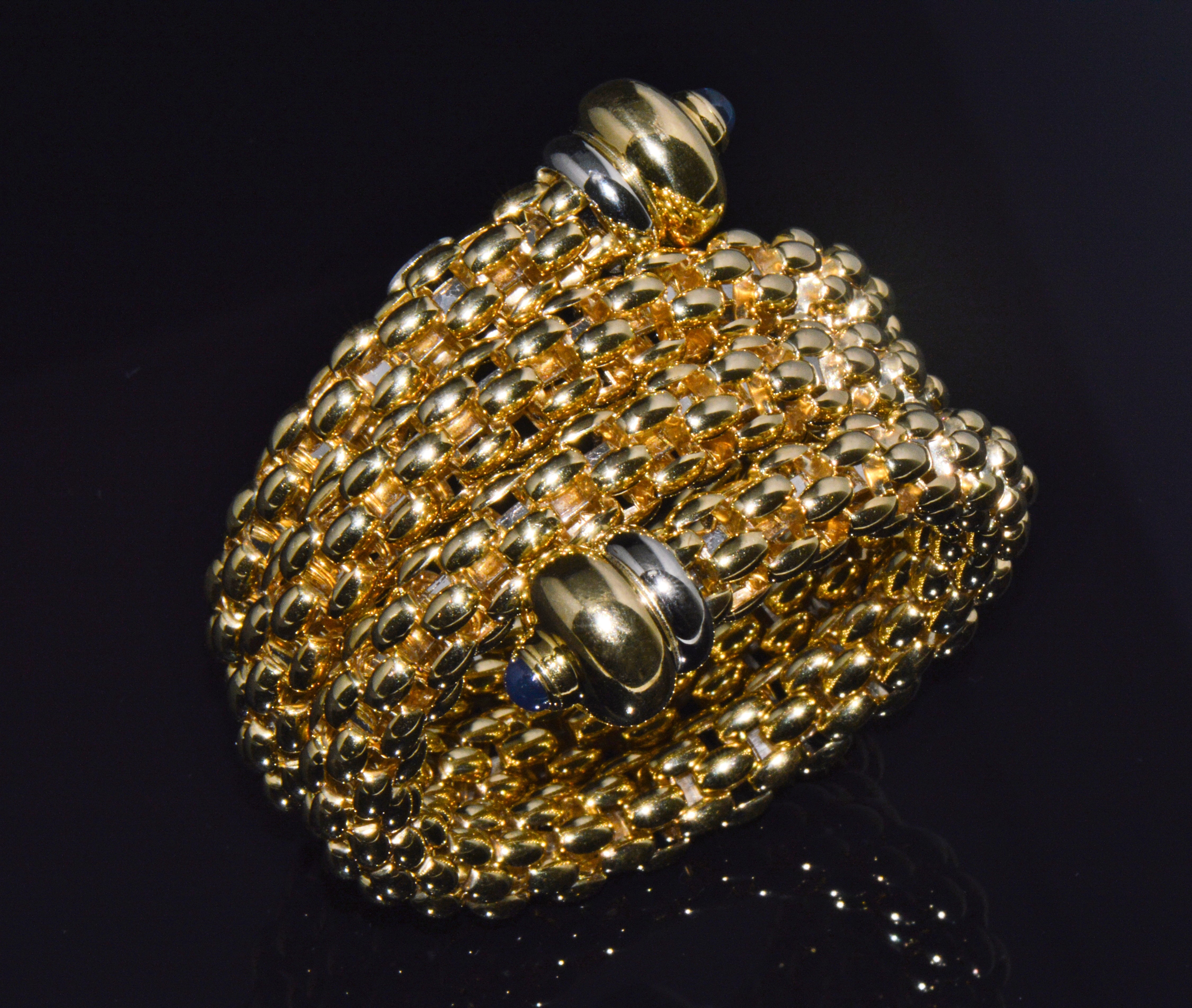 Italian FOPE Flex’it Blue Sapphire Woven Triple Wrap Bangle Bracelet in 18K Yellow & White Gold