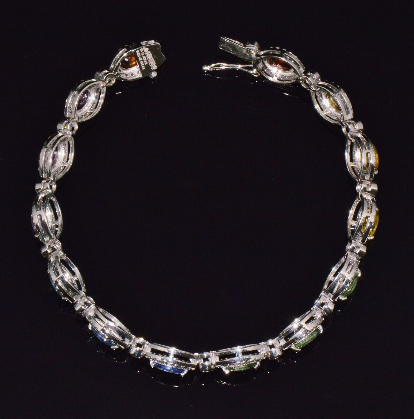 Certified Natural 11.32CTS VS F Diamond Multi-Color Sapphire 18K Solid Gold Tennis Stacking Bracelet