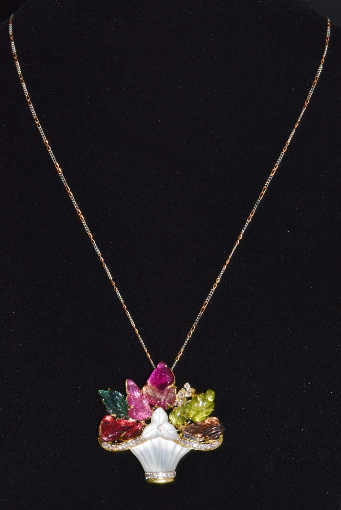 Certified Natural 281.22Cts SI H Diamond Multi Tourmaline Peridot 18K Gold Pendant Brooch Necklace