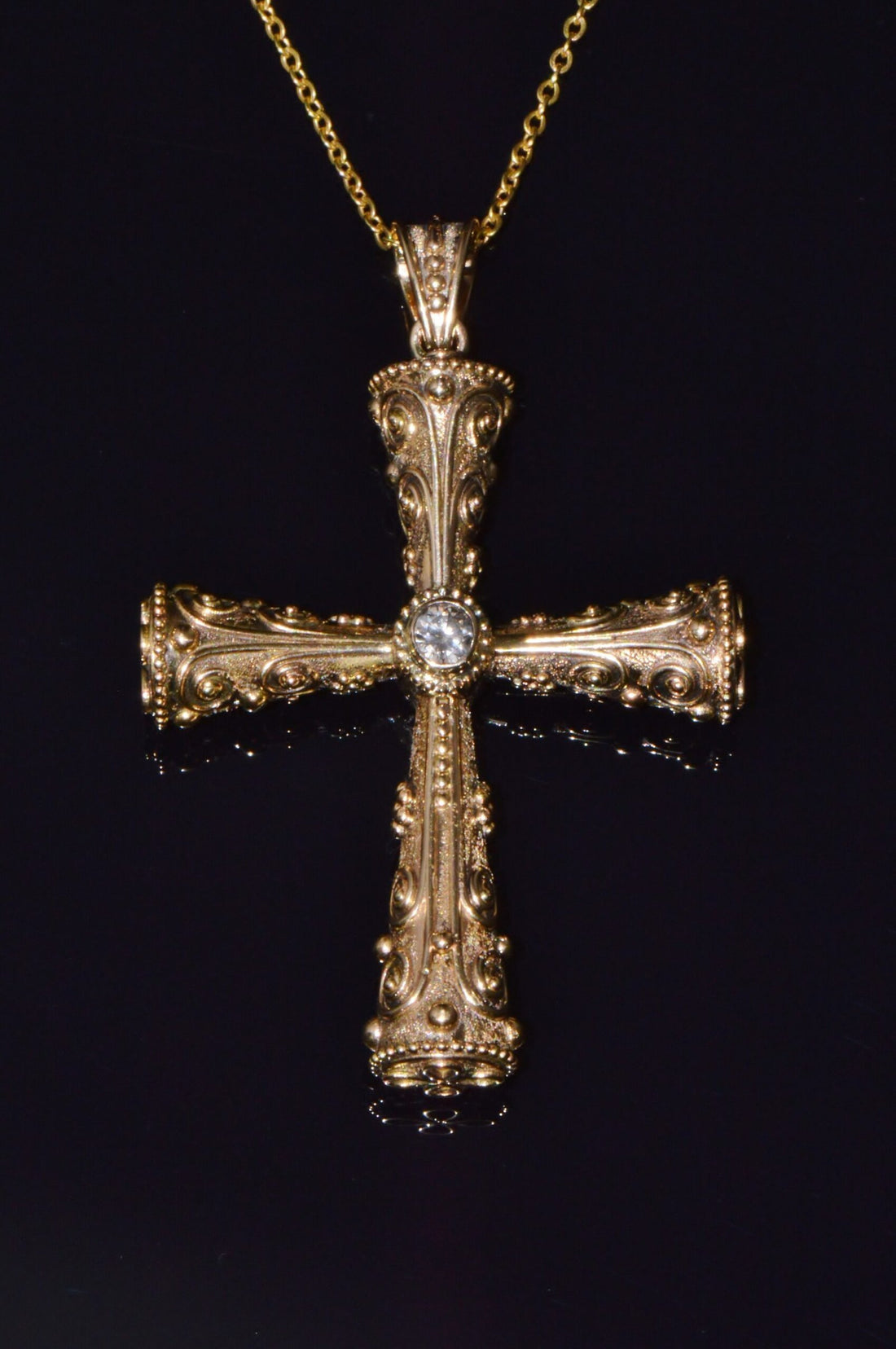 Certified Natural 0.88Cts Diamond Sapphire 18K 750 Solid Gold Filigree Cross Byzantine Greek Reversible Pendant