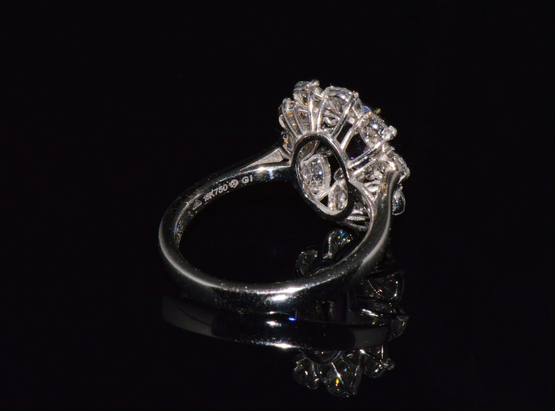 GIA Certified 3.15CT No-Heat Purple Pink Sapphire & Diamond 18K Gold Halo Ring
