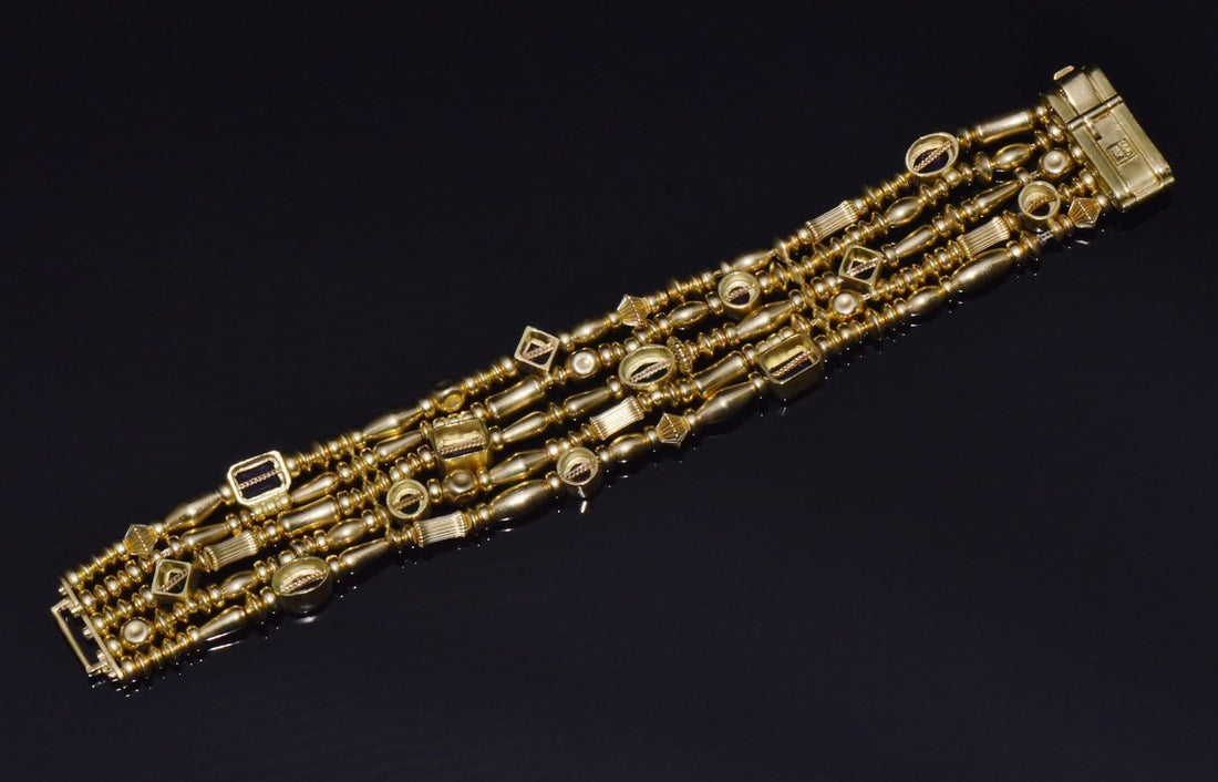 Designer Seidengang Natural Tourmaline Amethst Garnet 18K Solid Gold Multi-Strand Beaded Bracelet