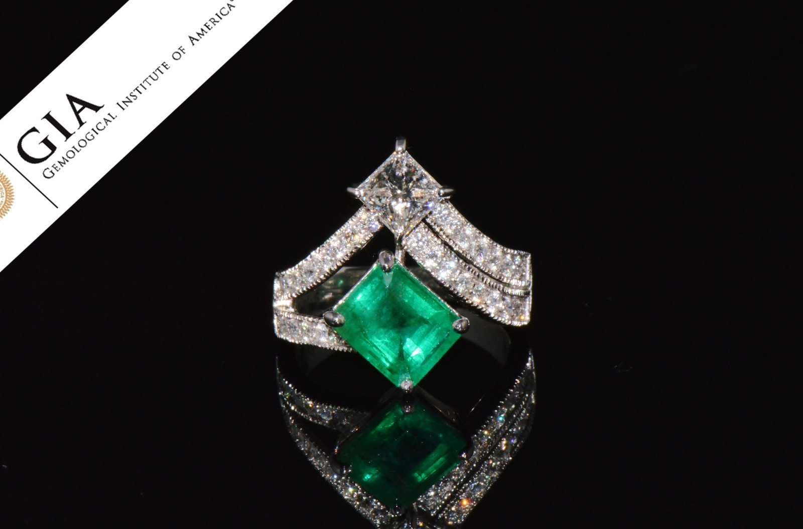 GIA Certified Natural 4.87CTS VS F Diamond Emerald 18K Gold Toi et Moi Ring