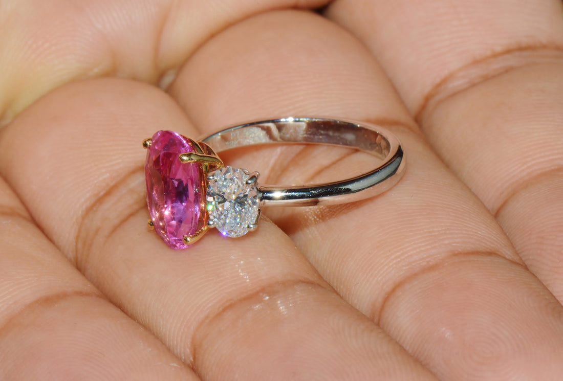 Gia Certified 3.68Ct Madagascar Pink Sapphire E VVS Diamond Solid 950 Platinum 18k Gold Ring