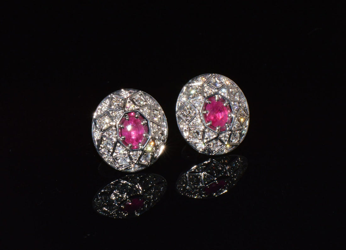 Certified Natural 1.6CTS VS F Diamond Ruby 18K Solid Gold Geometric Disc Earrings