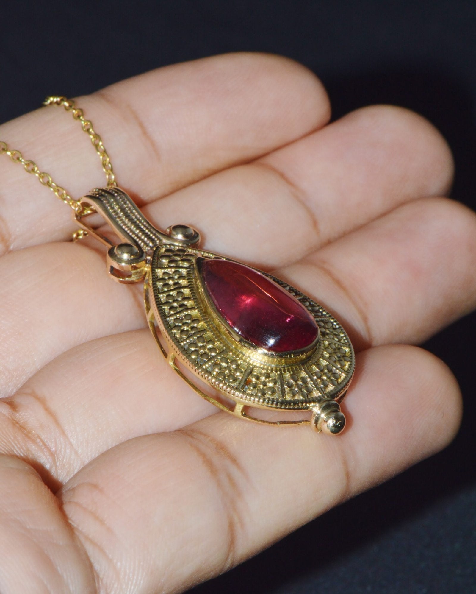 Certified Natural 7.41Cts Pink Tourmaline 18K 750 Solid Gold Filigree Etruscan Pendant