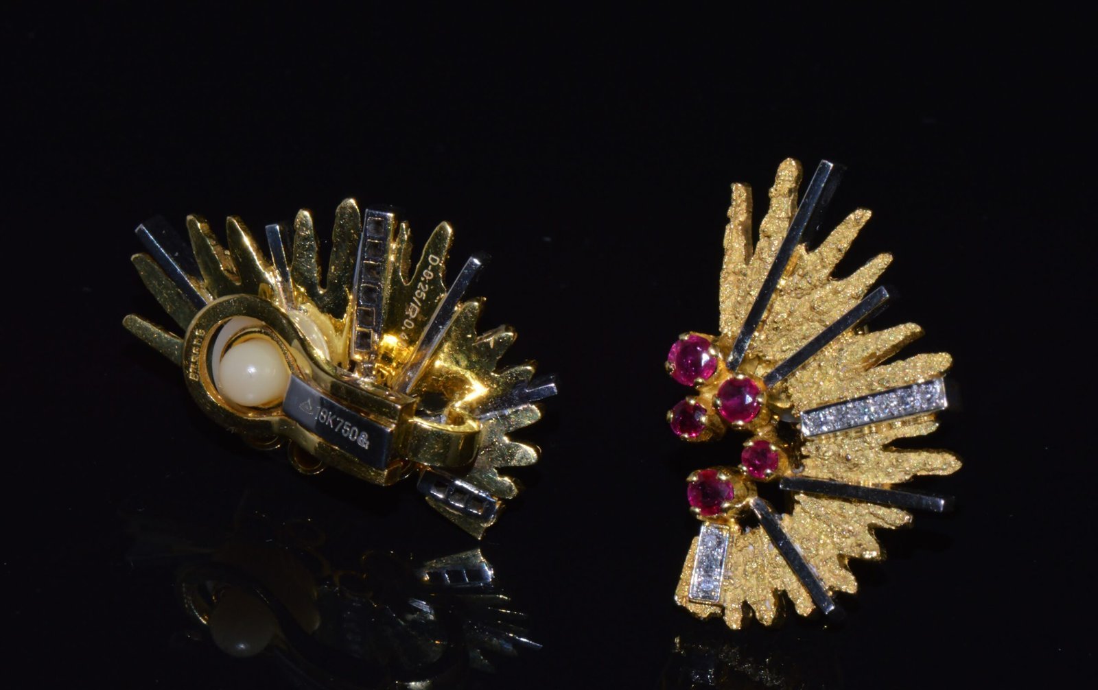 Certified Natural 0.65Cts VS G Diamond Ruby 750 18K Solid Gold Retro Clip-On Earrings