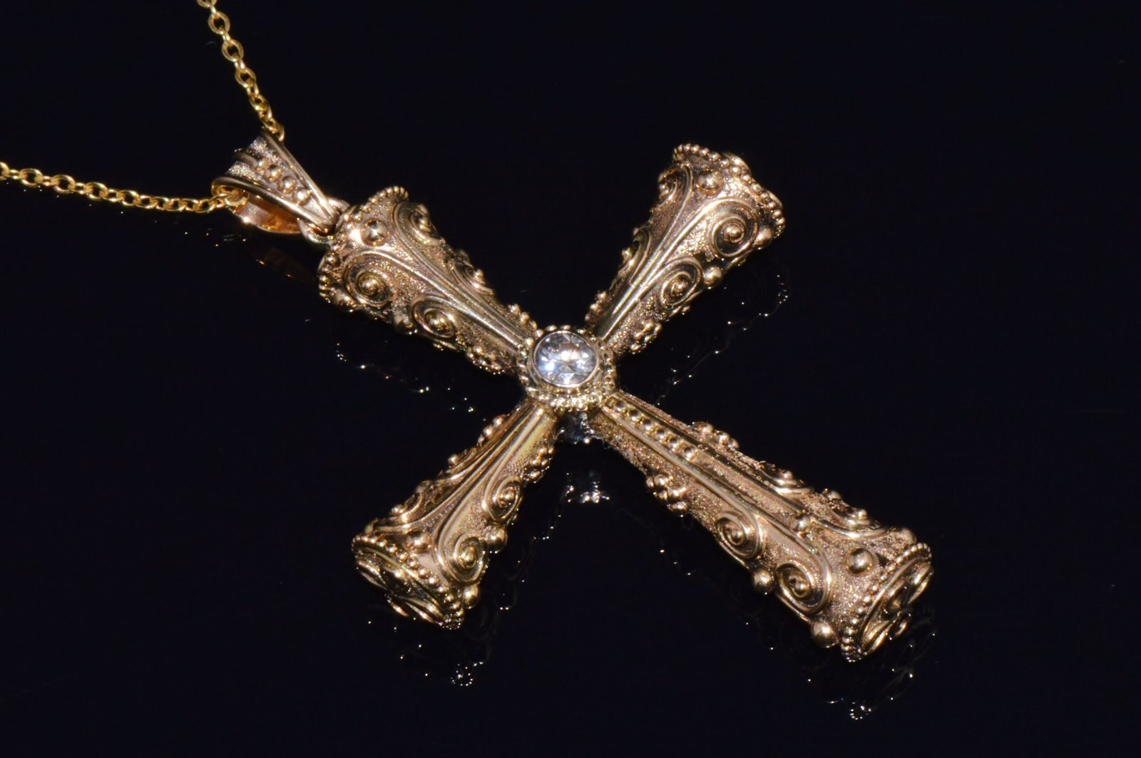 Certified Natural 0.88Cts Diamond Sapphire 18K 750 Solid Gold Filigree Cross Byzantine Greek Reversible Pendant