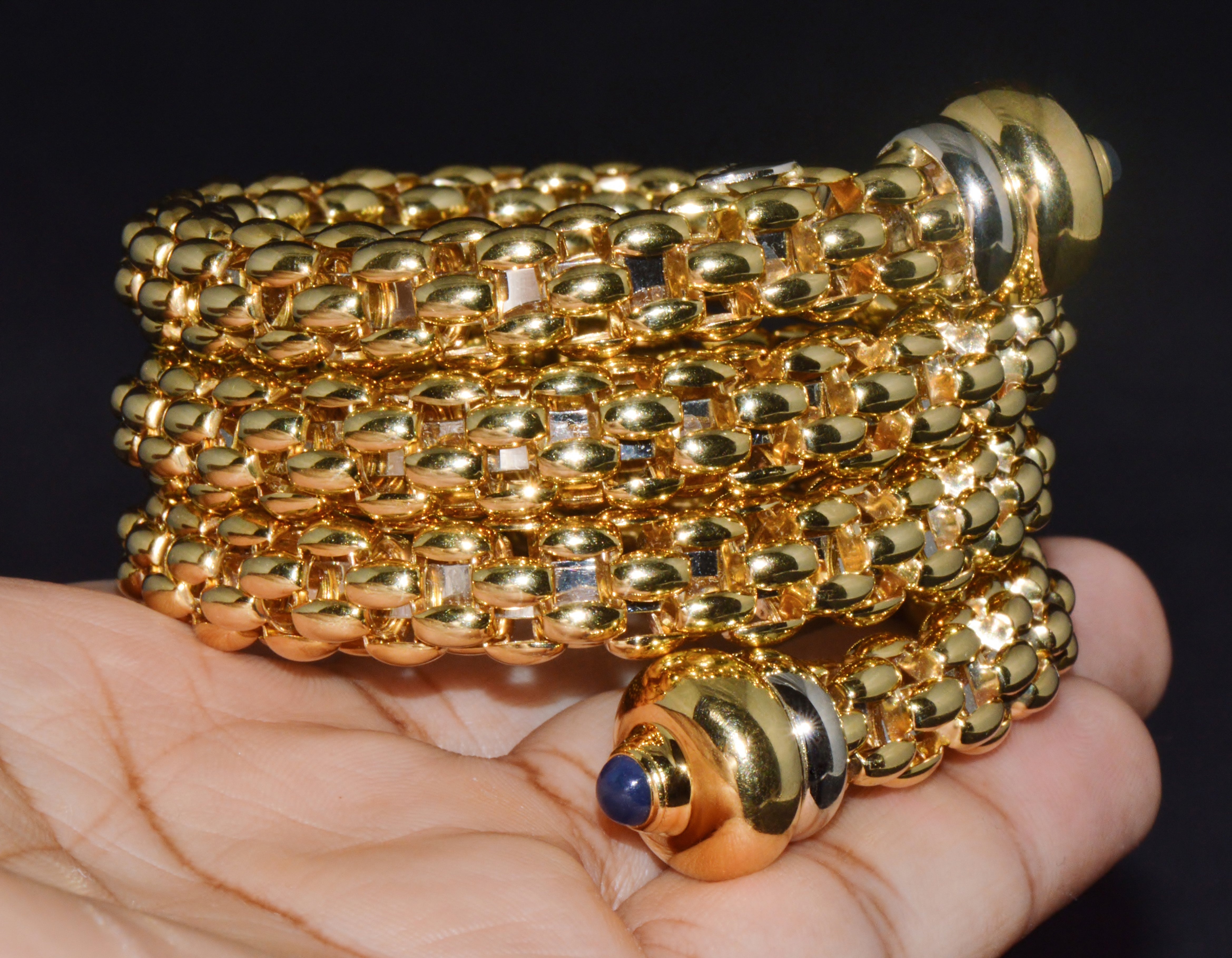 Italian FOPE Flex’it Blue Sapphire Woven Triple Wrap Bangle Bracelet in 18K Yellow & White Gold