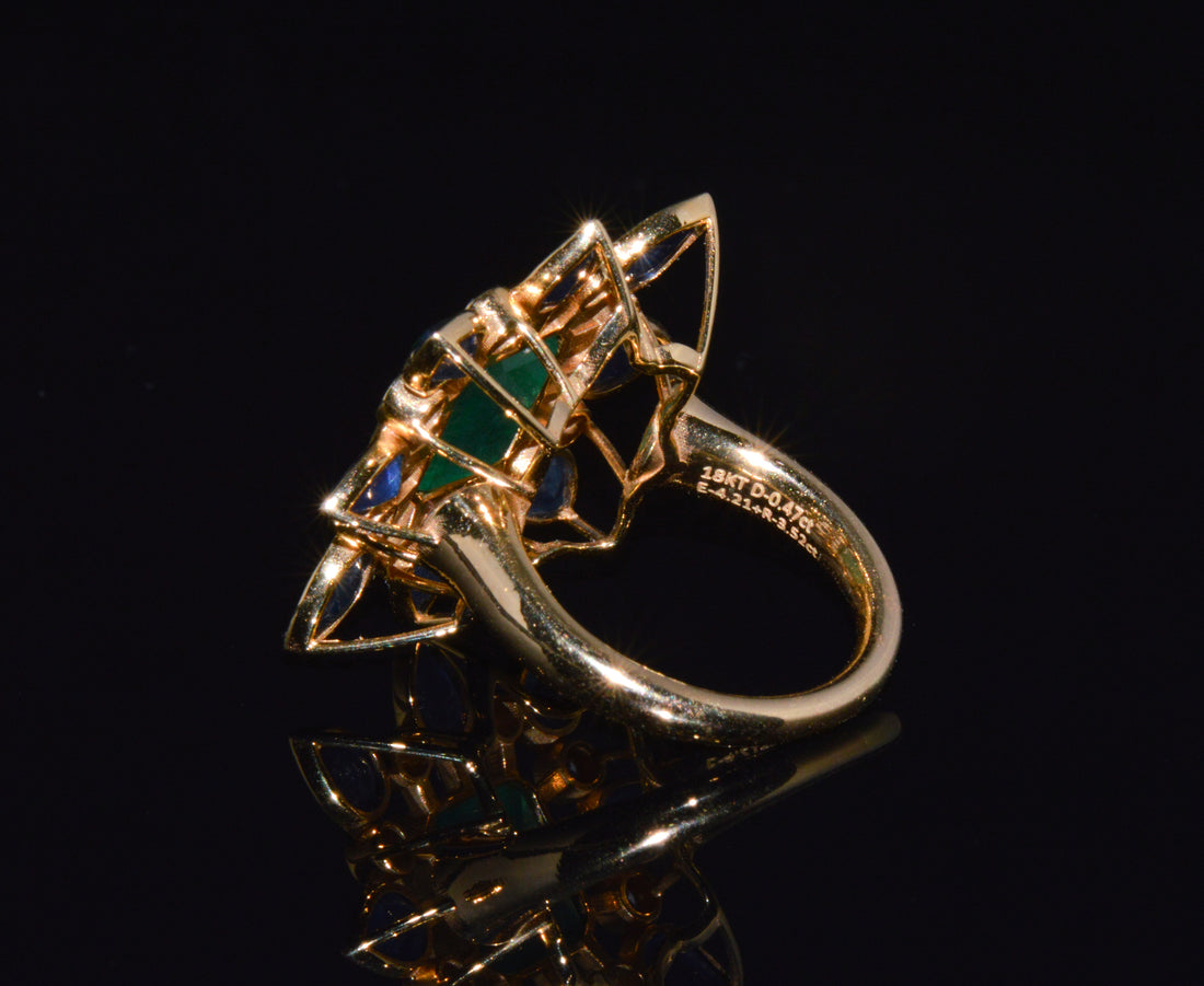 GIA Certified 8.20Cts Emerald Sapphire & Diamond 18K Gold Cocktail Ring