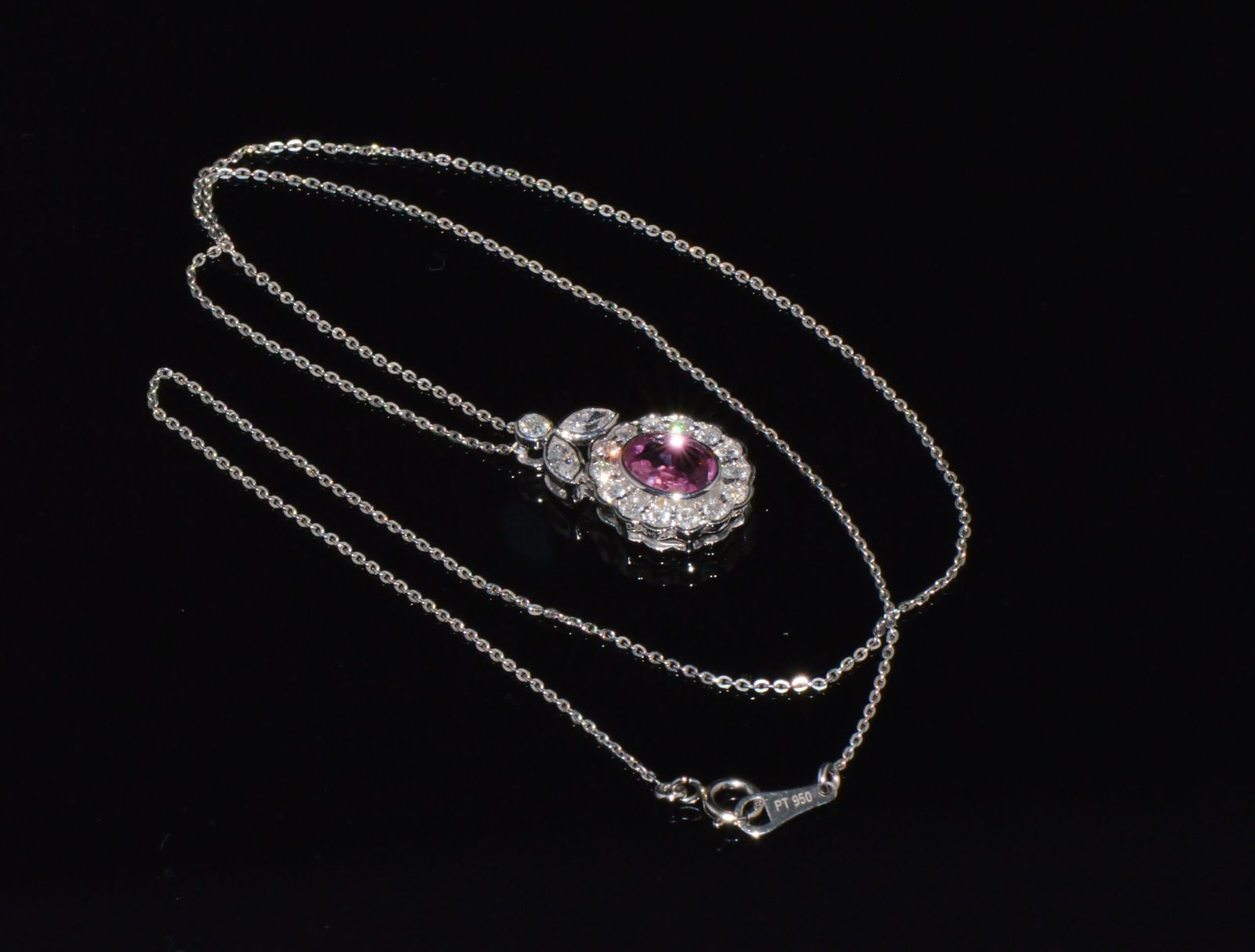 GIA Certified Natural 2.35CTS VS F Diamond Pink Sapphire 18K Solid Gold Platinum Chain Necklace