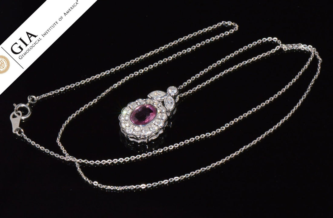 GIA Certified Natural 2.35CTS VS F Diamond Pink Sapphire 18K Solid Gold Platinum Chain Necklace