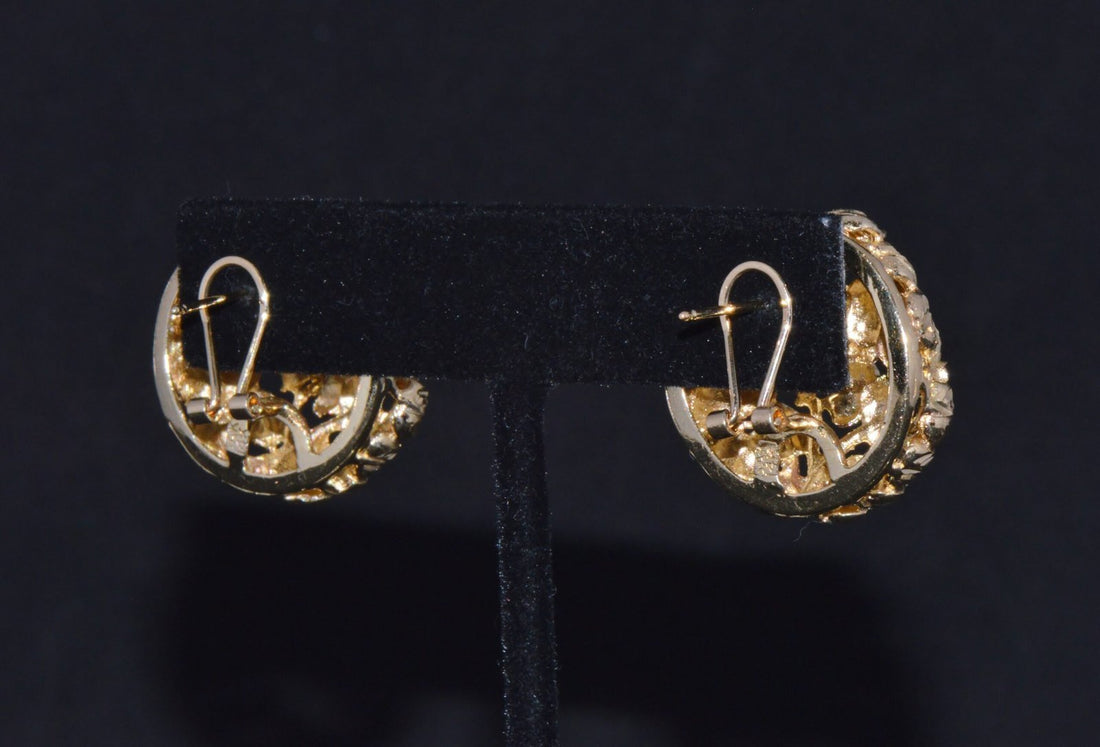 Stunning SAK Italy 14K Solid Gold Faceted Cluster Earrings