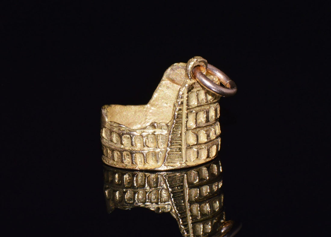 Italian 18K Solid Gold Roman Colosseum Charm Pendant