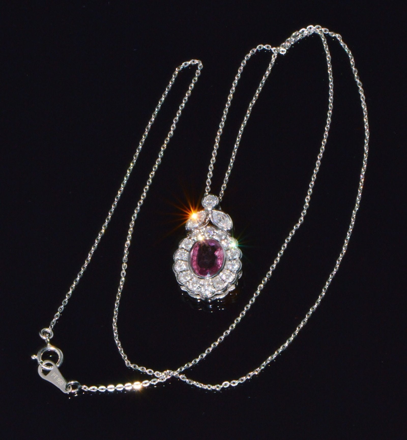 GIA Certified Natural 2.35CTS VS F Diamond Pink Sapphire 18K Solid Gold Platinum Chain Necklace