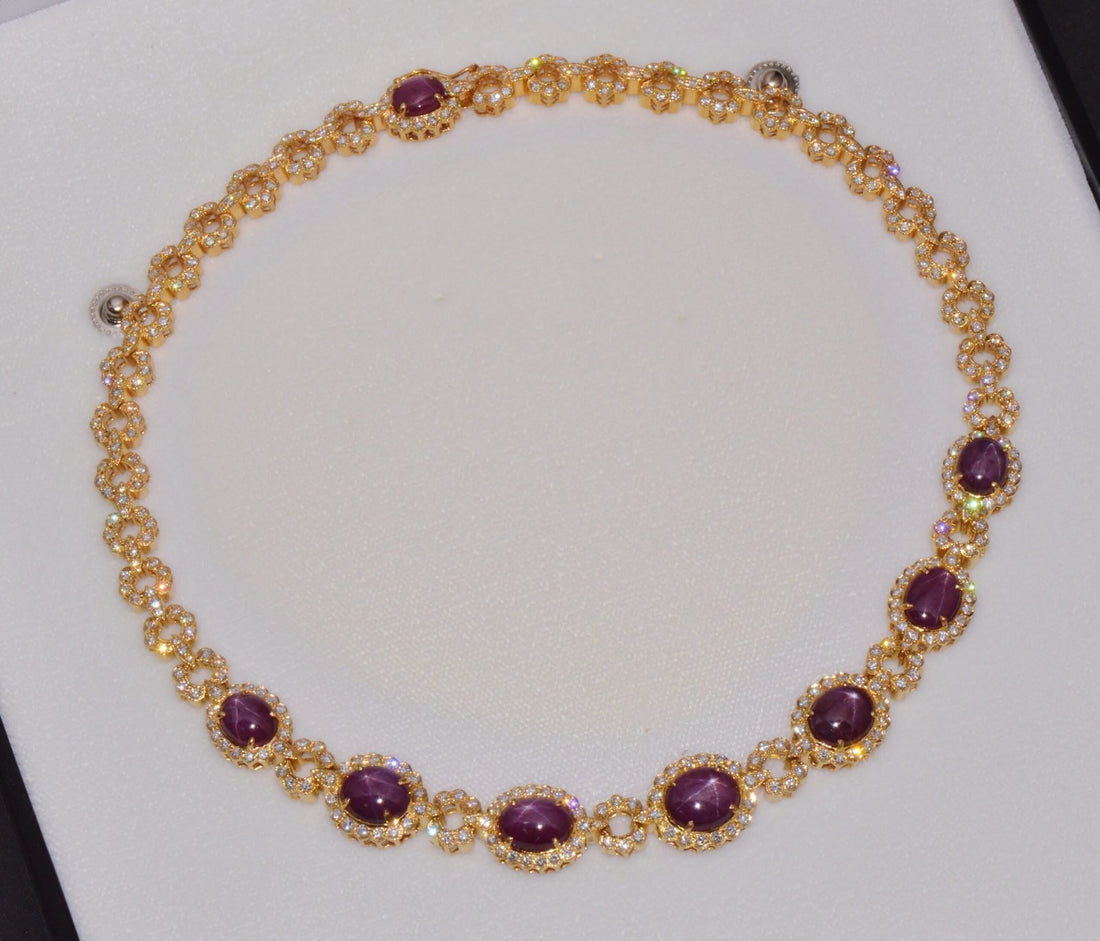 GIA Certified Natural 57.52CTS VS F Diamond Star Ruby 18K Solid Gold Necklace