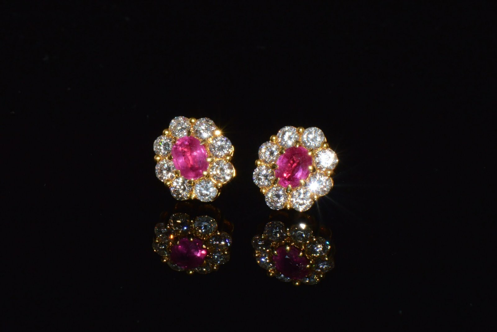 GIA Natural 2.12CTS VS F Diamond Madagascar Ruby 18K Gold Cluster Halo Earrings