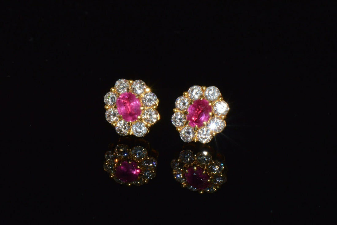 GIA Natural 2.12CTS VS F Diamond Madagascar Ruby 18K Gold Cluster Halo Earrings