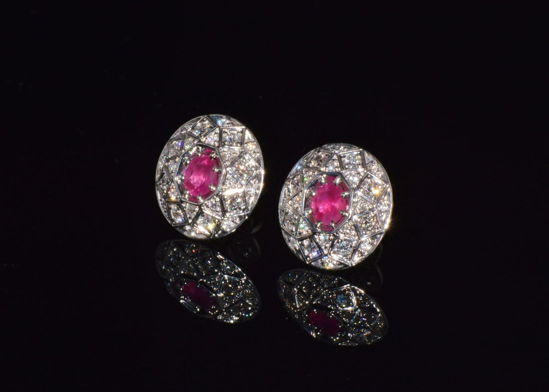 Certified Natural 1.6CTS VS F Diamond Ruby 18K Solid Gold Geometric Disc Earrings