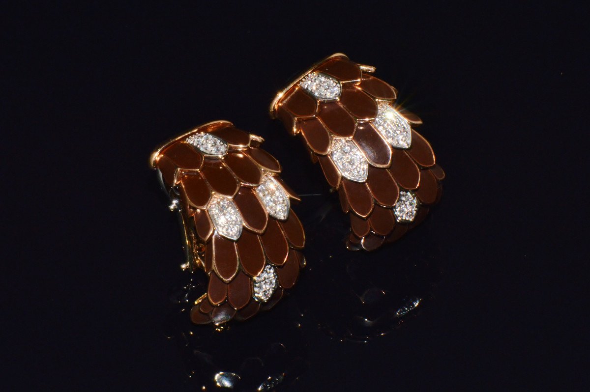 Vintage Roberto Coin Animalier 0.32CT Natural Diamond Feather Earrings in Solid 18K Rose & White Gold