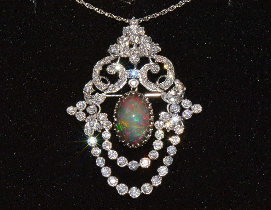 Certified Natural 9.62CTS VS F Diamond Black Opal 18K Solid Gold Pendant Brooch