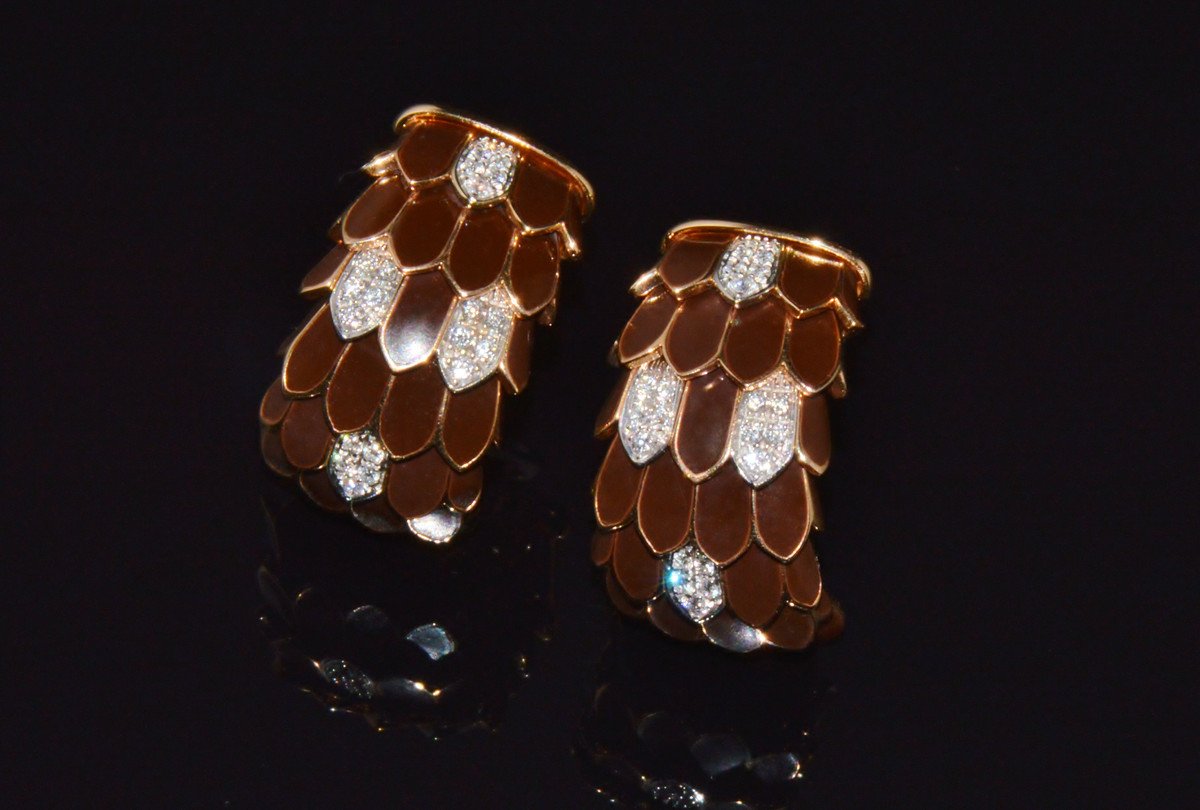 Vintage Roberto Coin Animalier 0.32CT Natural Diamond Feather Earrings in Solid 18K Rose & White Gold