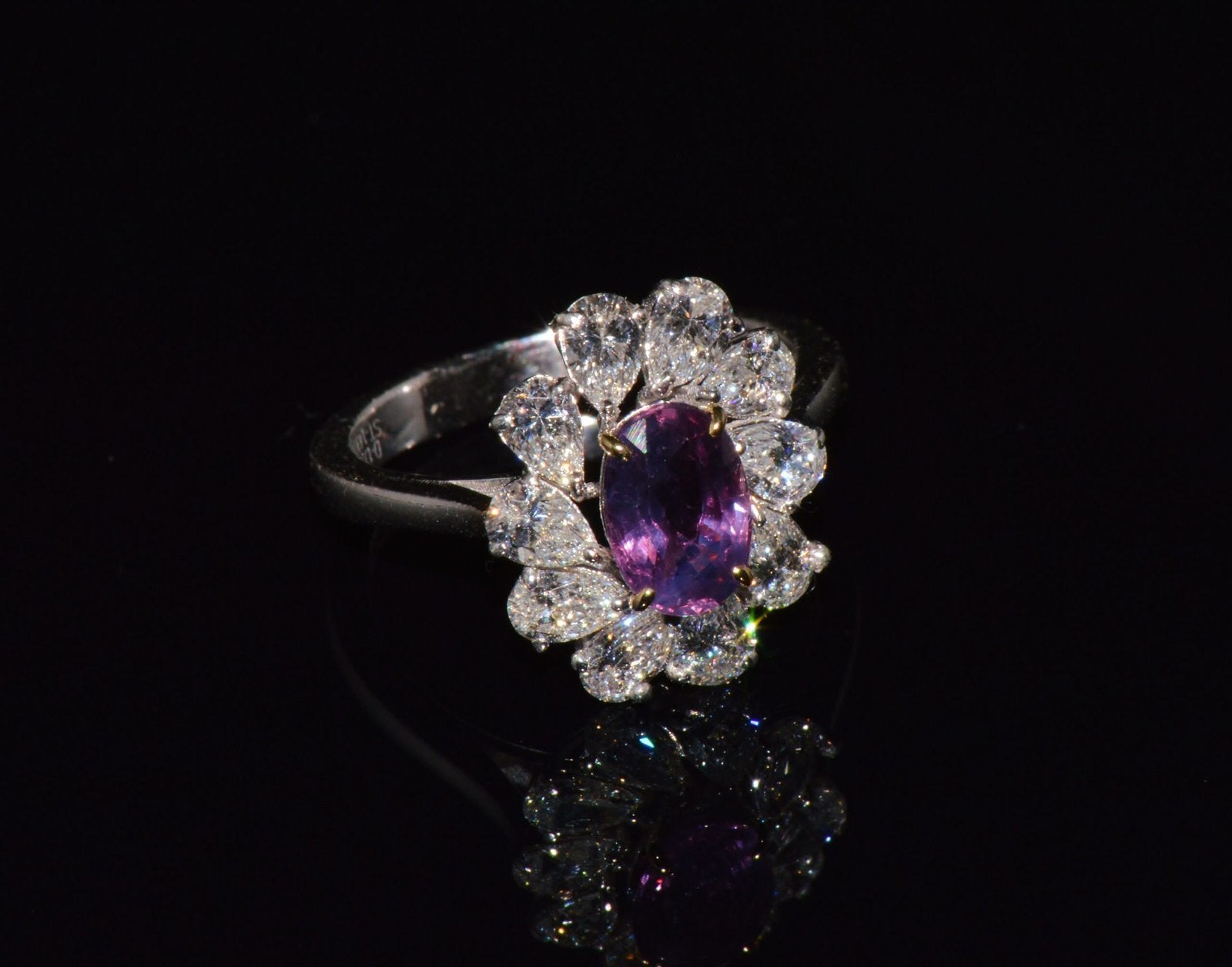 GIA Certified 3.15CT No-Heat Purple Pink Sapphire & Diamond 18K Gold Halo Ring