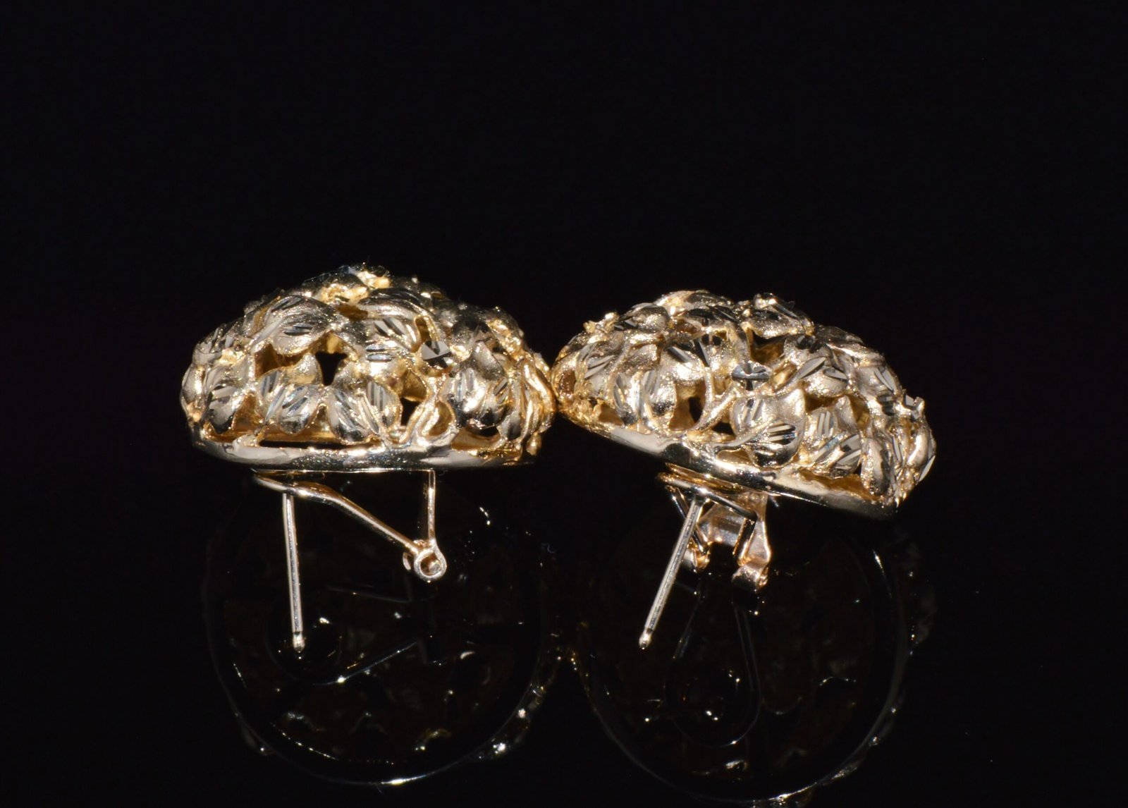Stunning SAK Italy 14K Solid Gold Faceted Cluster Earrings